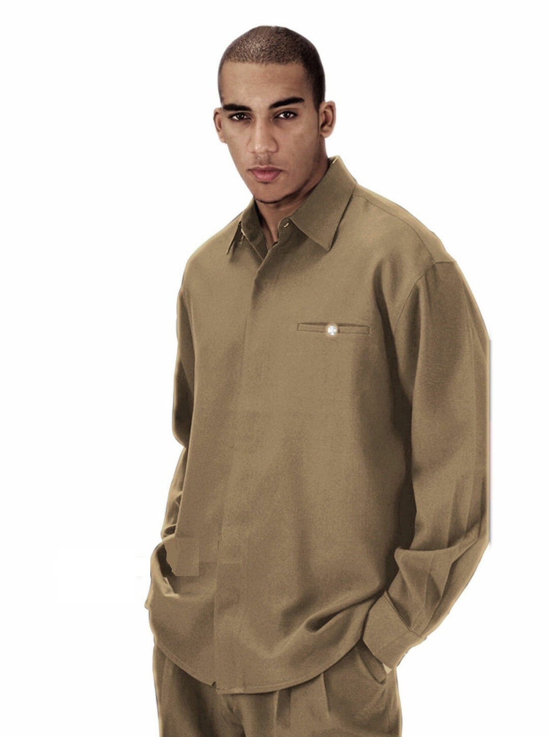 Men’s 2pc Walking Suit Long Sleeve Casual Shirt & Pants Set Solid 8 Colors 2612