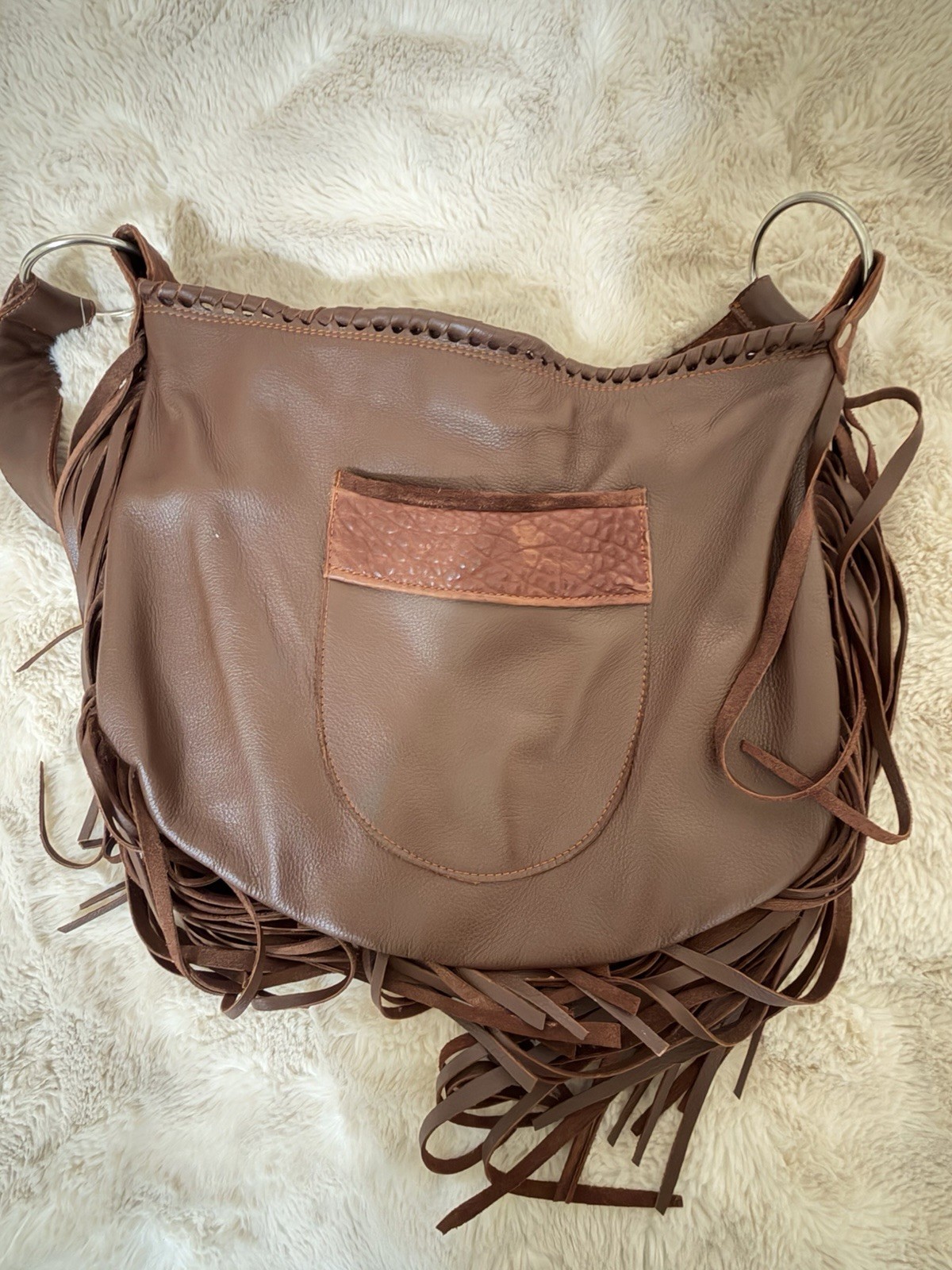 Brown Fringe Hobo Shoulder Bag Turquoise/Blue Paisley Flap Zip, Pouch