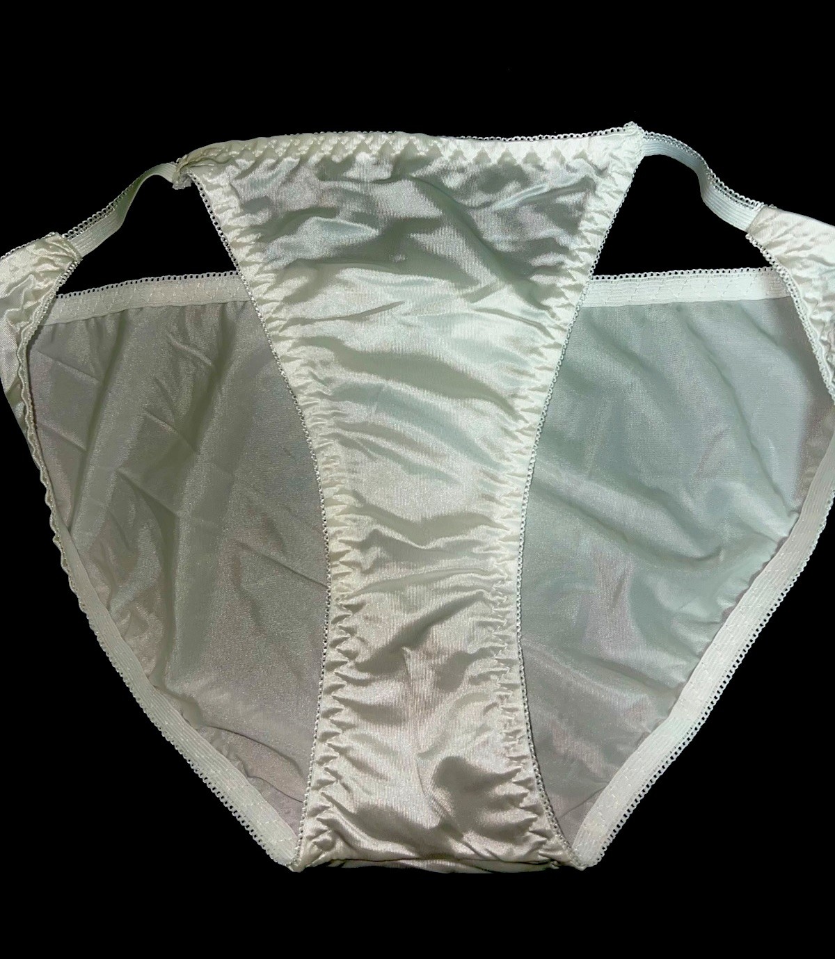 VTG Style Glossy Classic Satin String Bikini Panties Bridal White XL NEW
