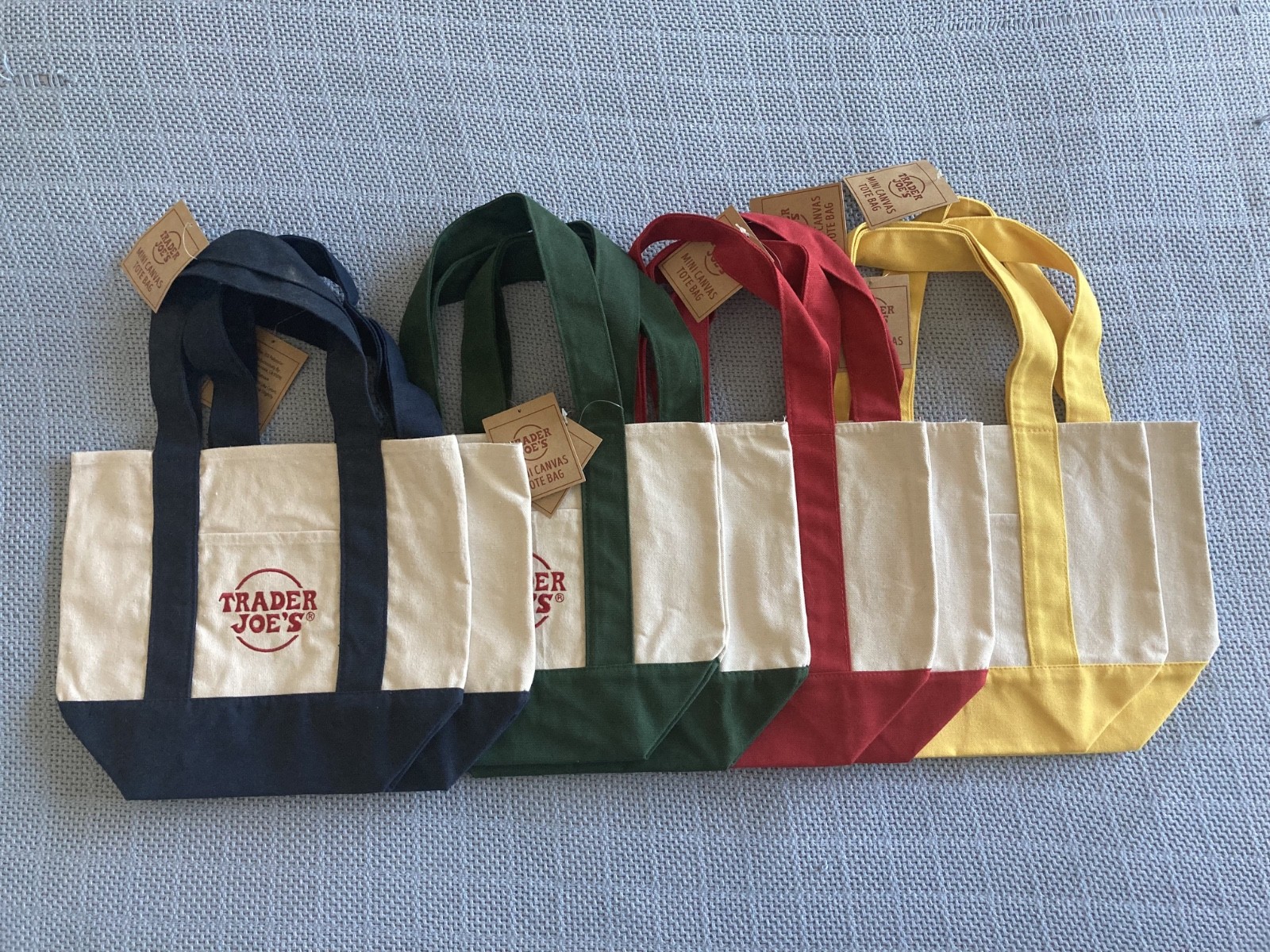 NEW! Mini Trader Joes canvas tote bags in original and pastel colors