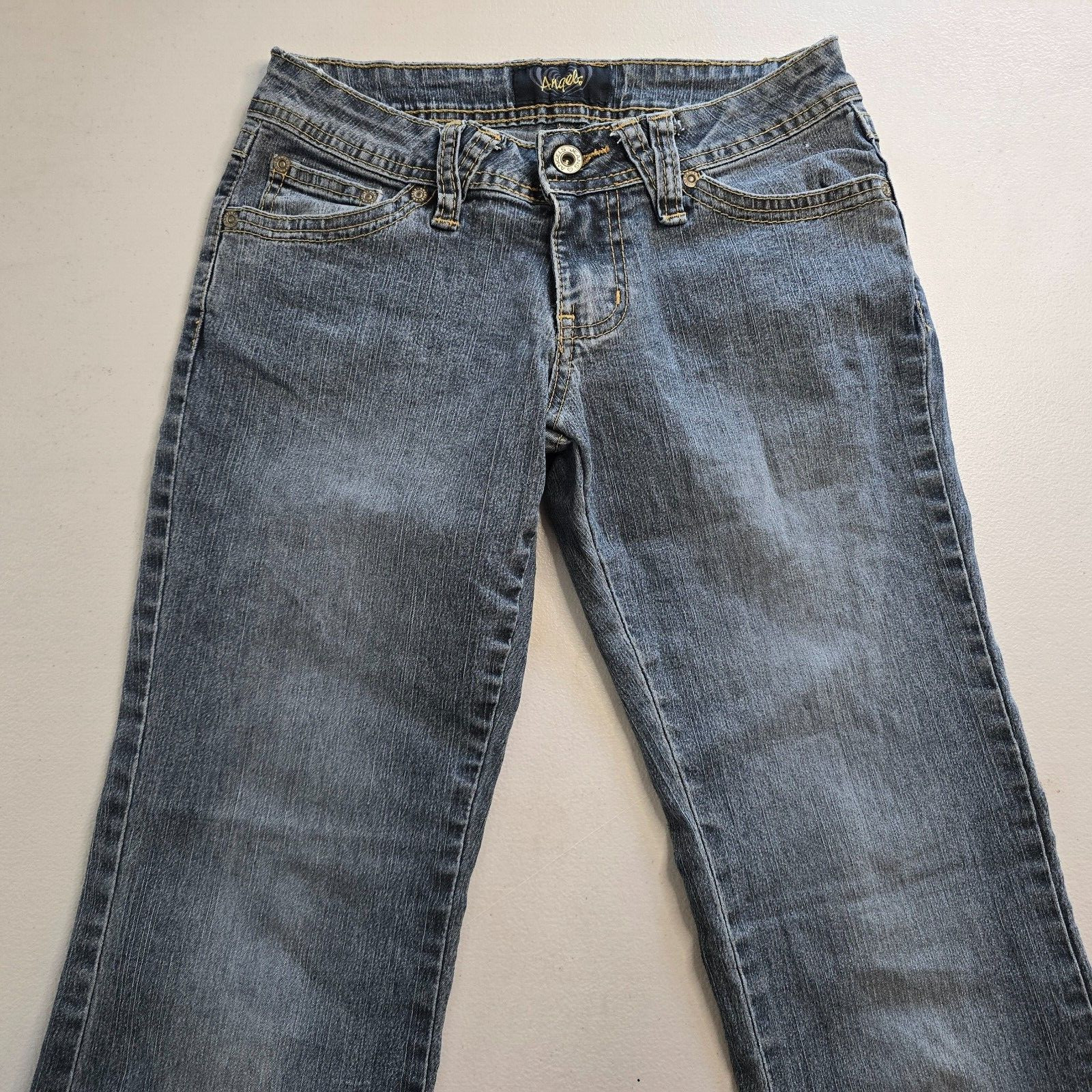 Angels Jeans Juniors 3 / 28 Blue Flare Raw Hem Ankle Embordered Sequin Bejeweled