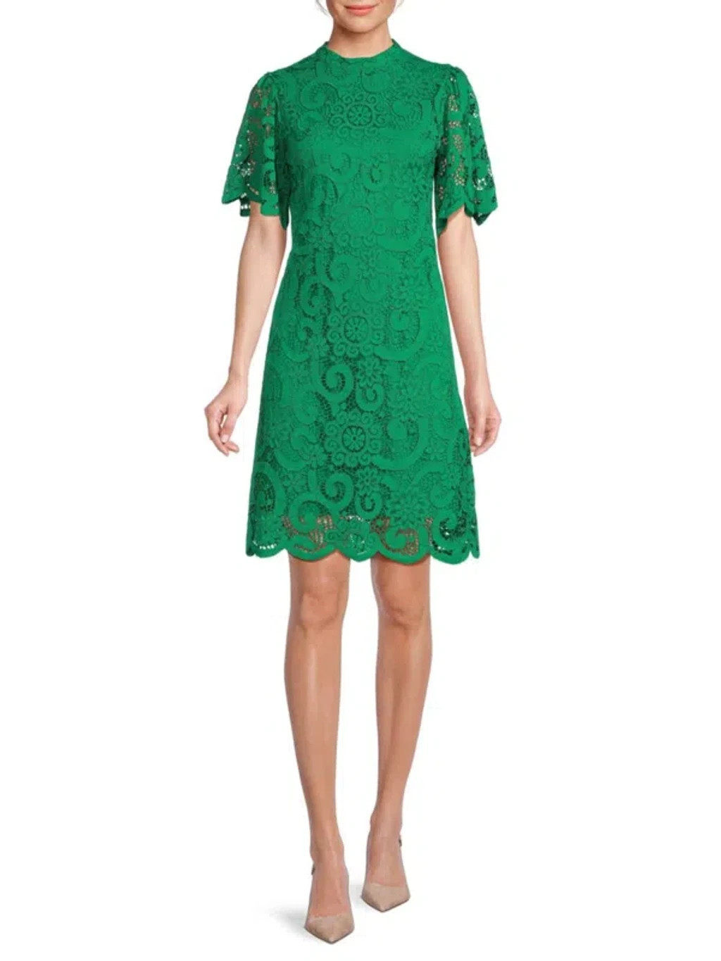 Nanette Lepore Green Lace A-Line Dress Size 2 Mock Neck Knee Length NEW