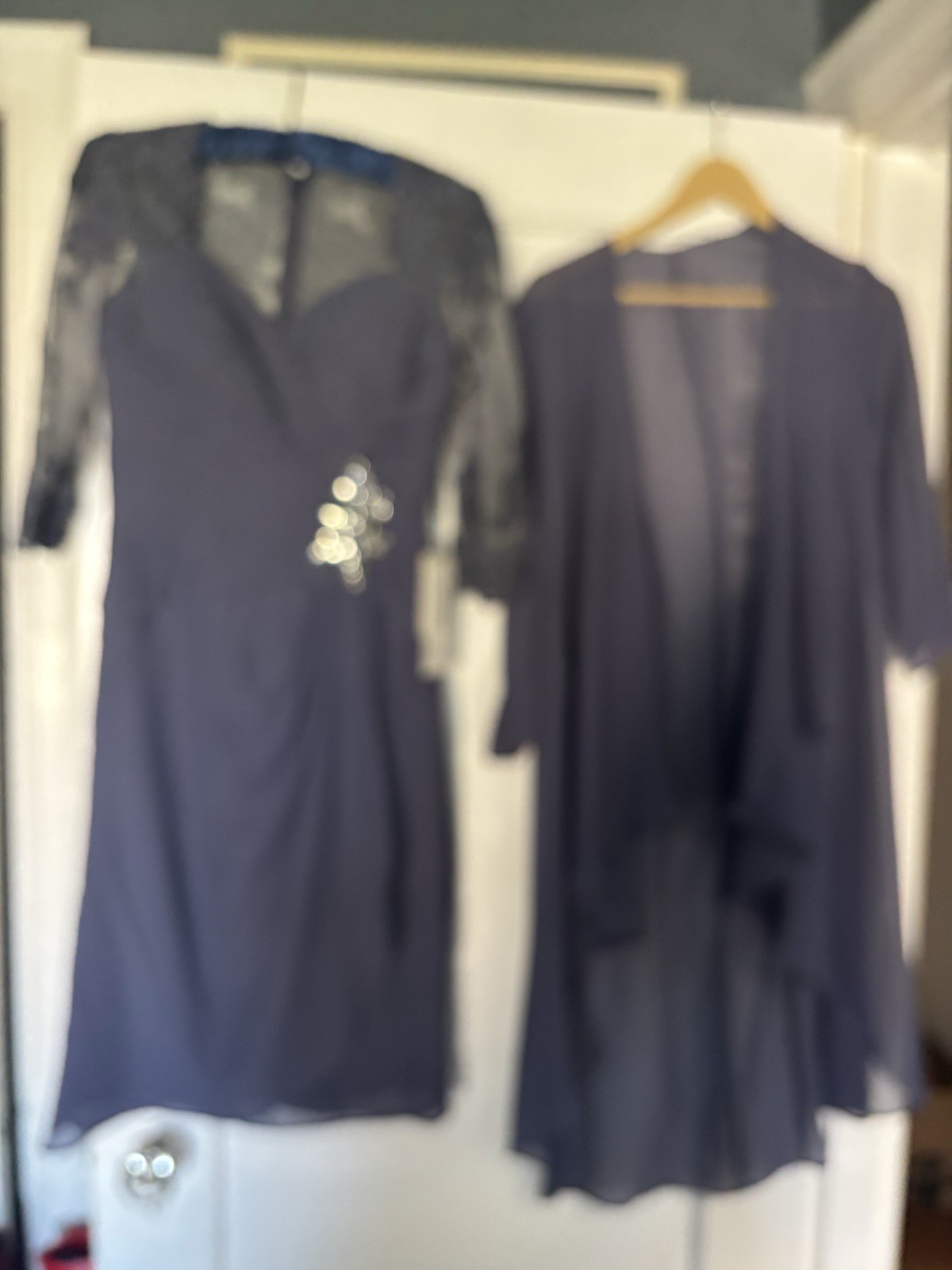 JJ’s House Stormy Chiffon Lace Beaded A-Line Knee Length Dress, US 2