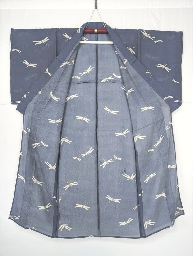 Silk Summer Kimono Ro Mon Small Pattern 150cm 64cm Tranquil Blue Dragonfly