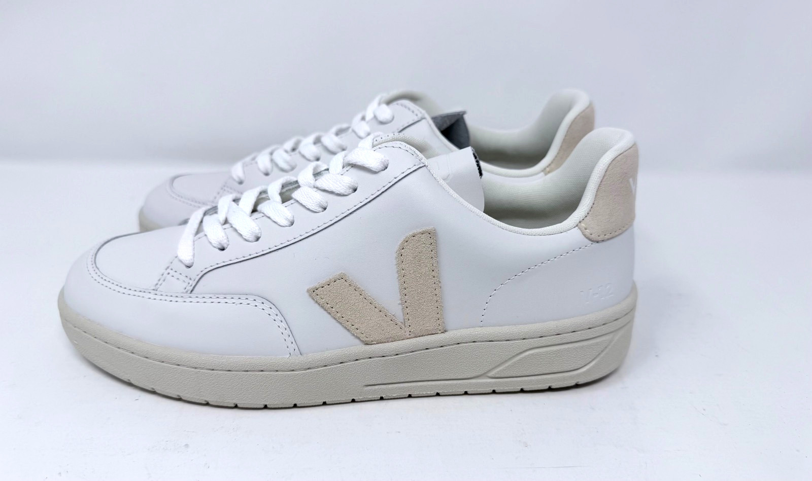 New Veja V-12 Leather Sneakers, Extra White/Sable Size US W8/ M6