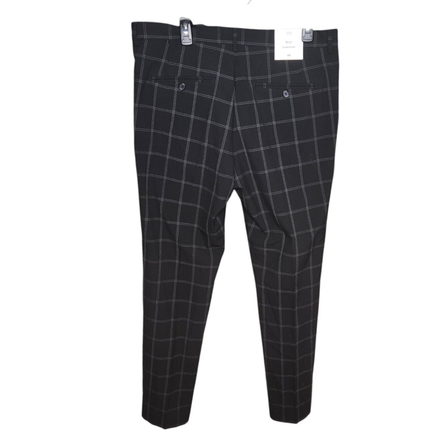 H&M Slim Fit Plaid Career Pants Black Checkered Trousers Womens US 36