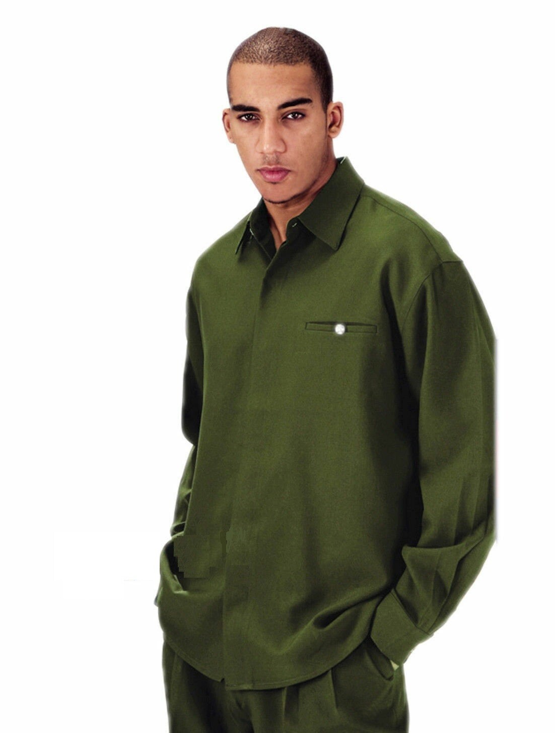 Men’s 2pc Walking Suit Long Sleeve Casual Shirt & Pants Set Solid 8 Colors 2612
