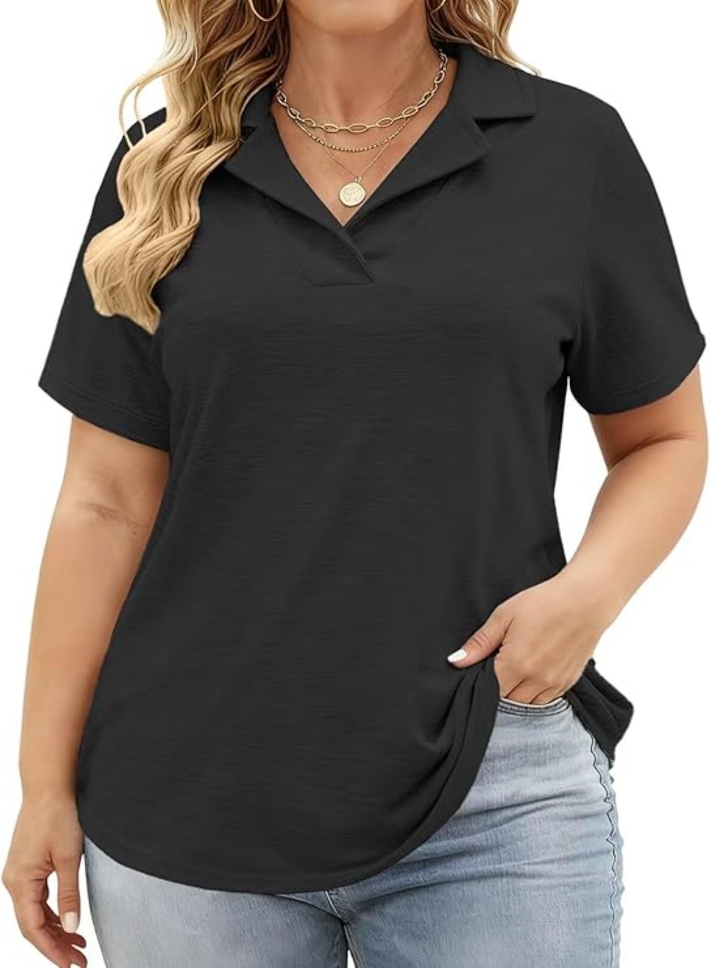 Plus Size Polo Shirts for Women V Neck Collared Casual Short Sleeve Tops Summer