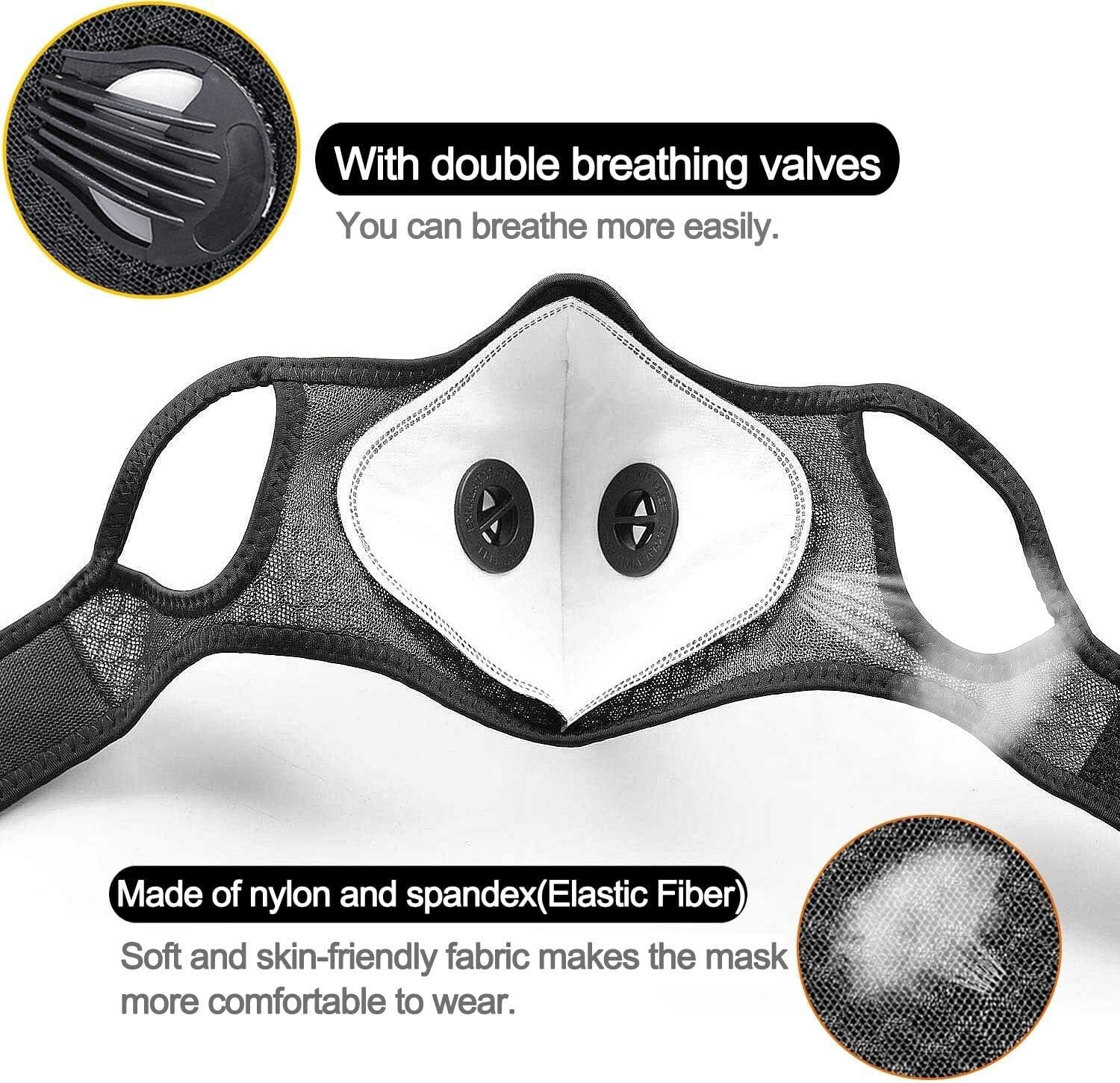 Adjustable Reusable Mask Protection with Filters Valves for Cycling Hiking Sport