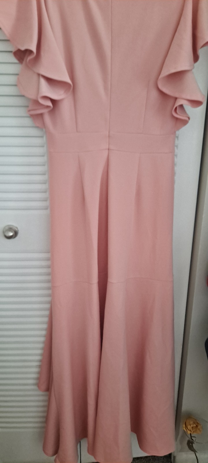 MIUSOL Pink Solid V-Neck Flutter Sleeve Ruffle Wide-Leg Zip Jumpsuit M
