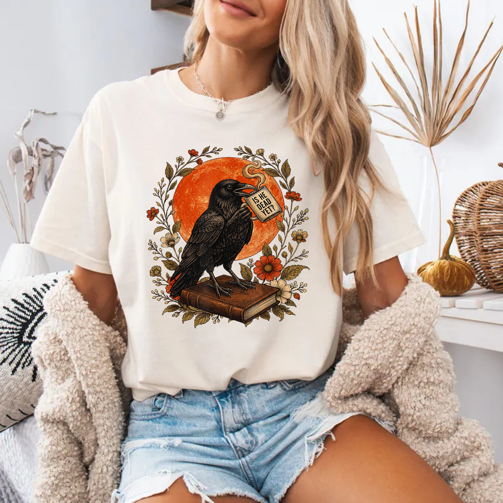 is He Vintage Dead Yet Dark Crow Raven Bird Humor Gothic T-Shirt