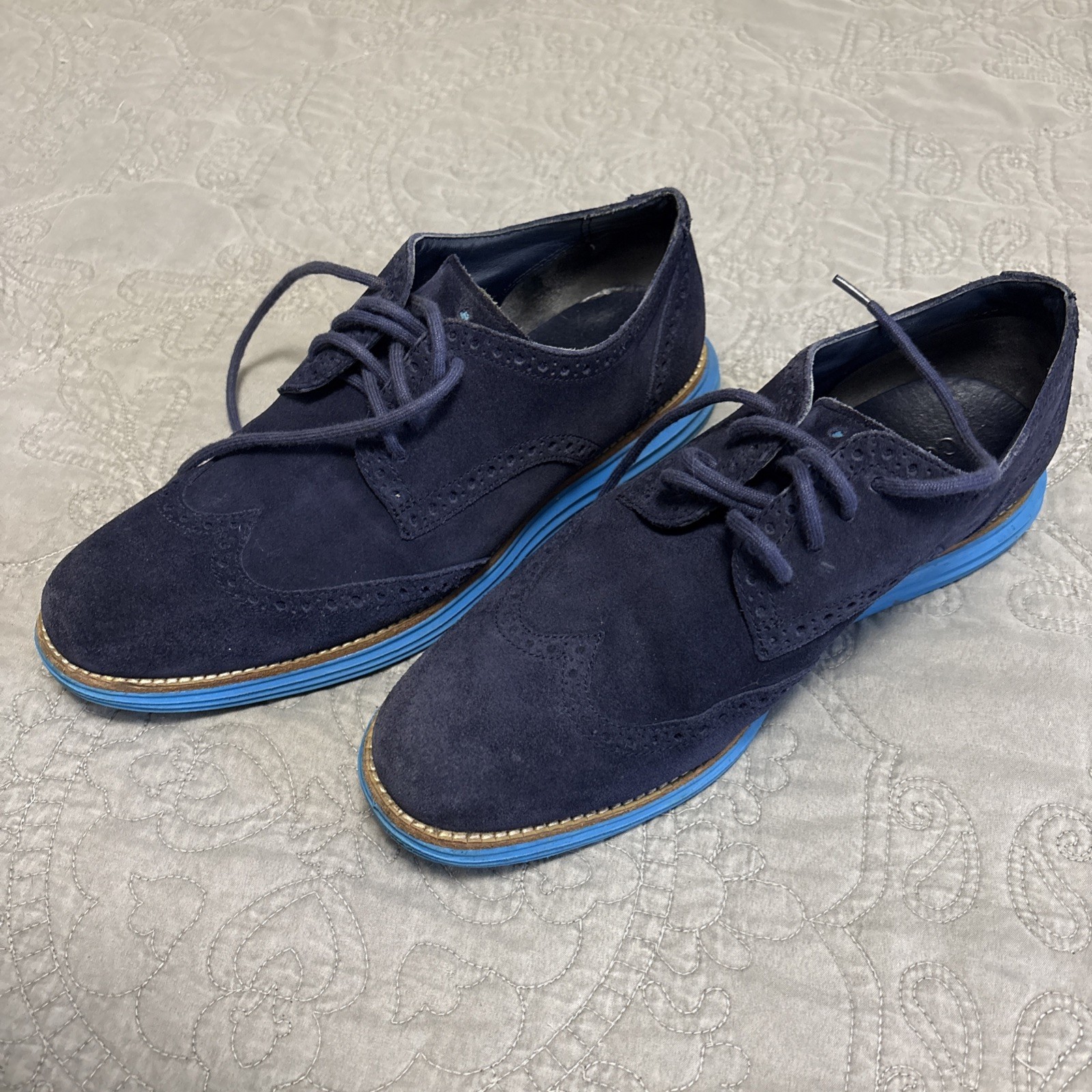 Cole Haan Grand OS Men Navy Blue Suede Plain Toe Oxford Shoes Lace Up