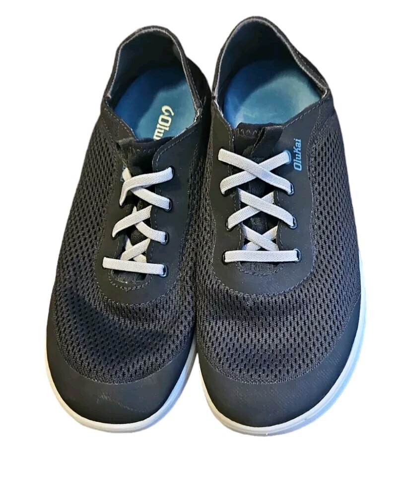 Olukai Nohea Moku Deck Shoes Mens 9 Loafers Mesh Black Day Boat Slip Ons