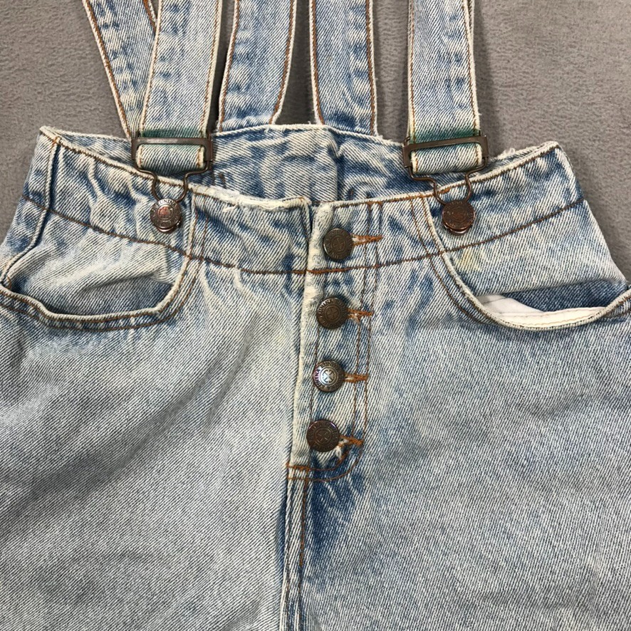 VTG 90s Shorts Overalls Womens Small Blue Denim Light Wash Shortalls Suspenders
