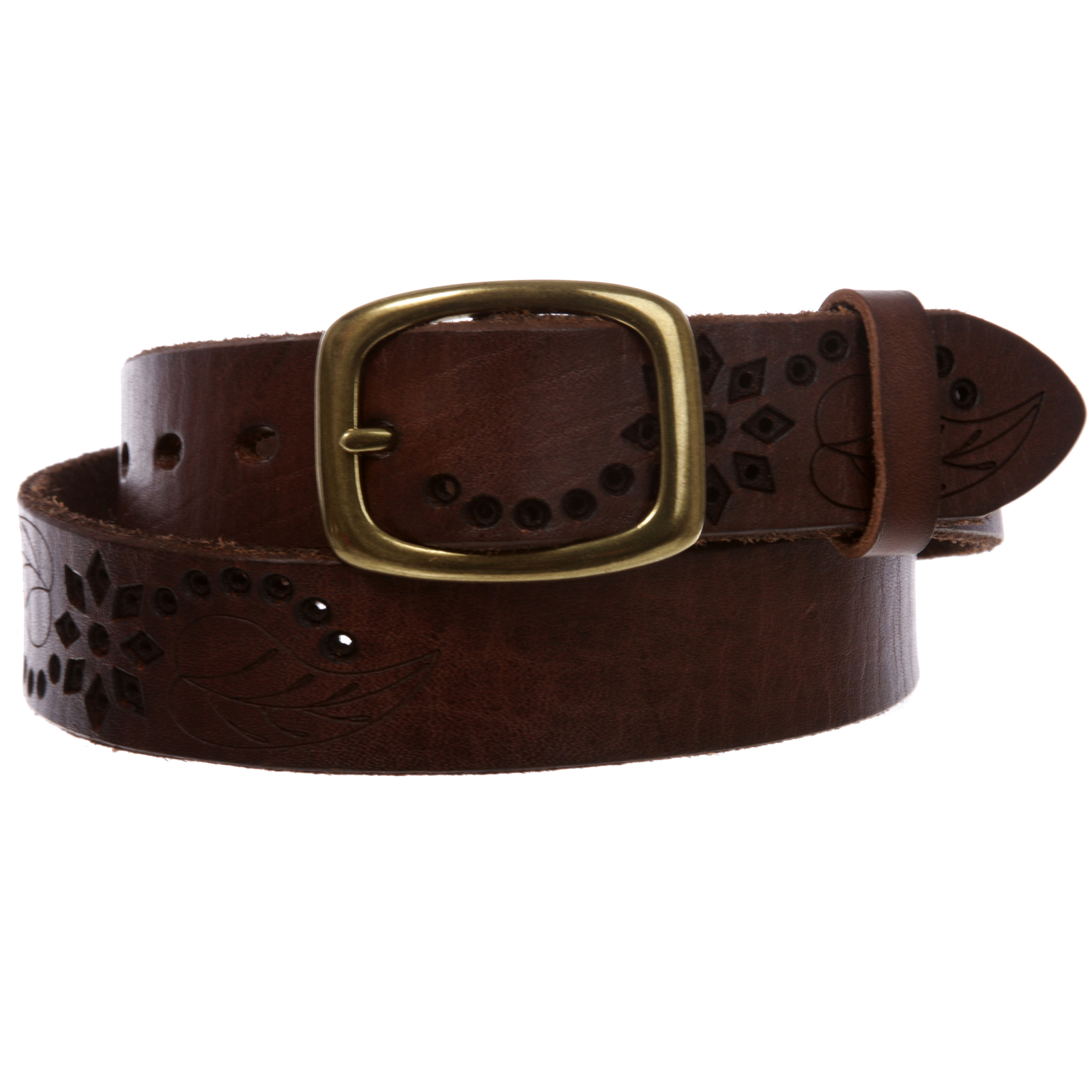 1-1/4″ Perforated Oval Embossed Casual Vintage Leather Jean Belt