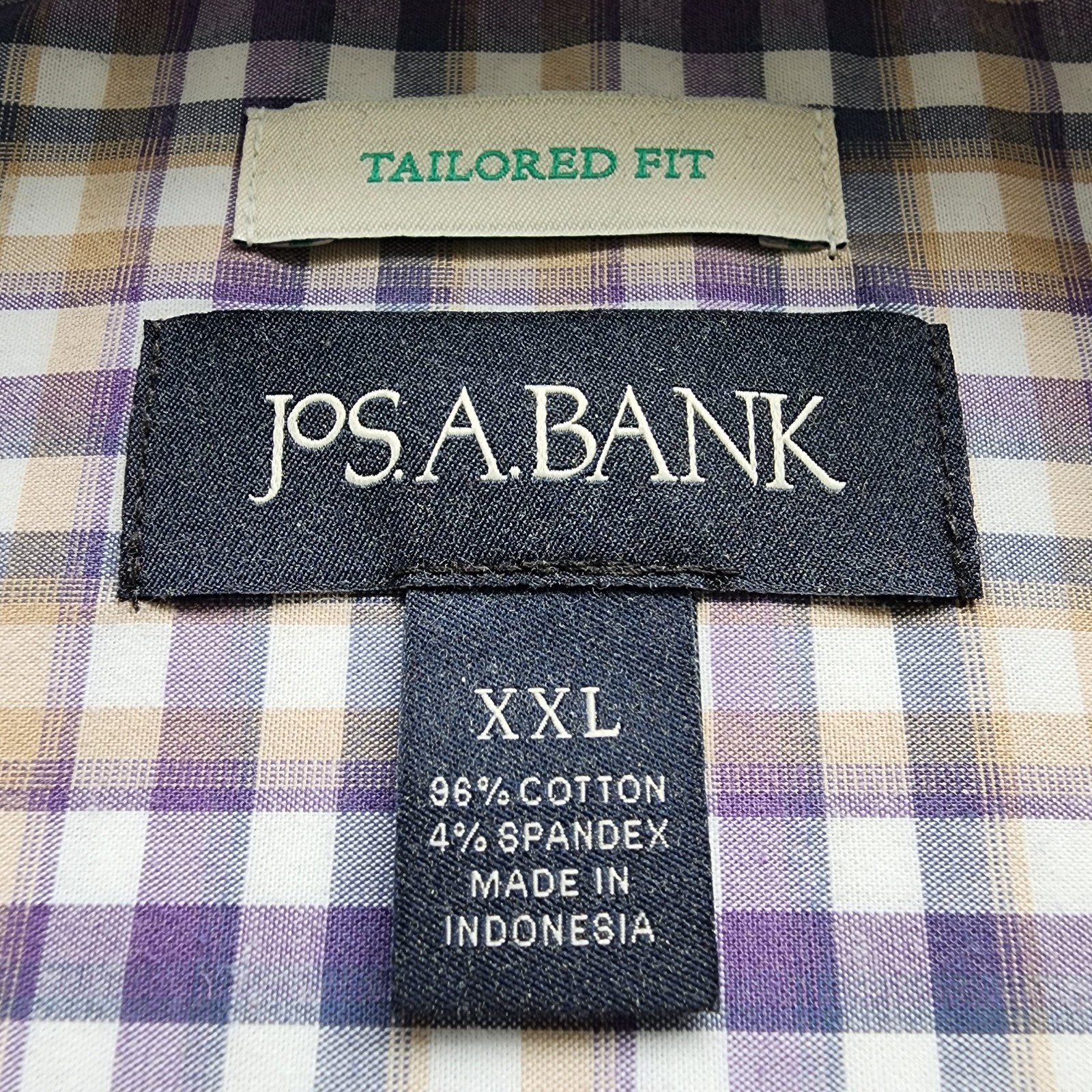 XXL Purple Shirt Plaid Checked Beige White Mens Jos A Bank New Tailored Fit Size