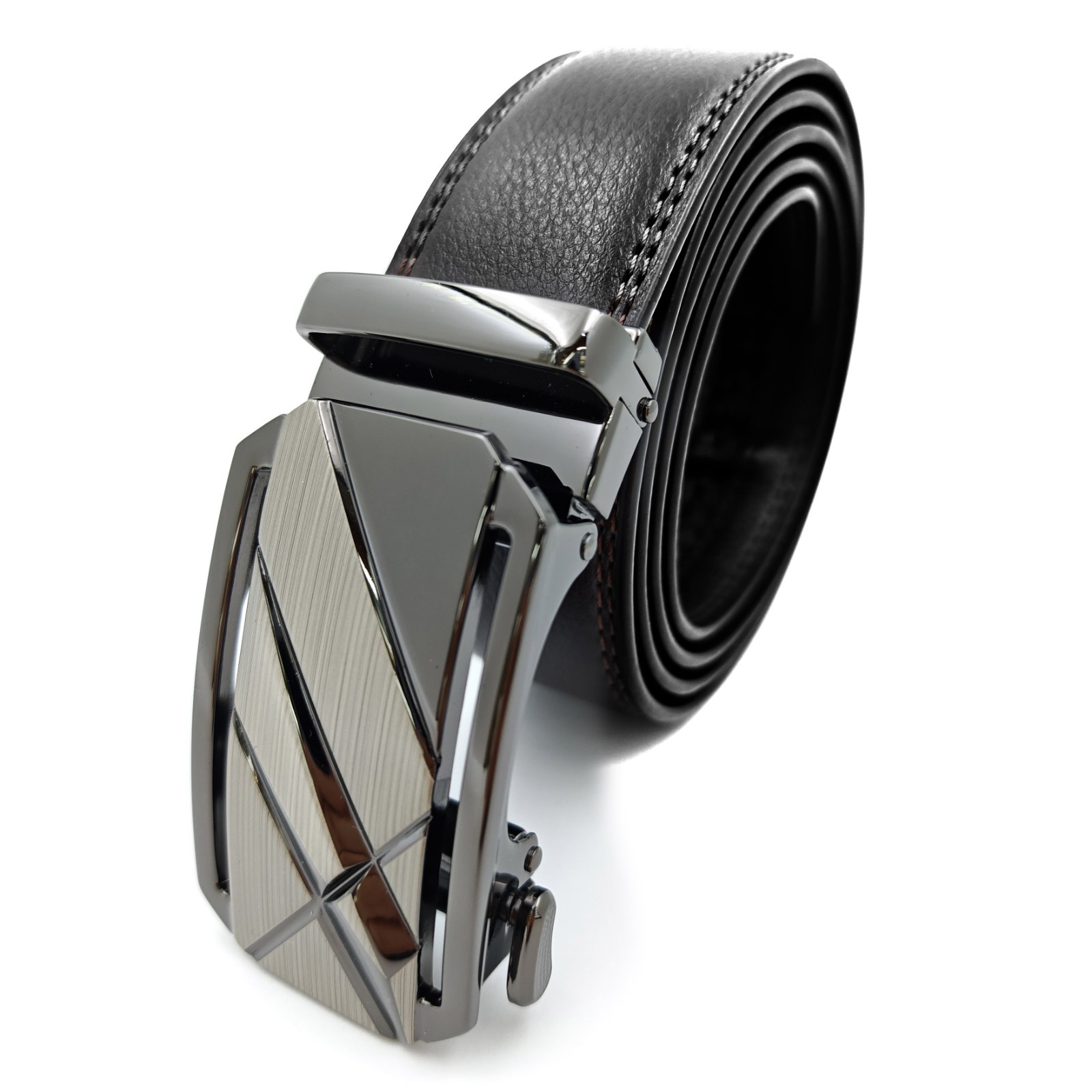 Genuine Leather Mens Ratchet Belt Belts For Man Adjustable Automatic Buckle