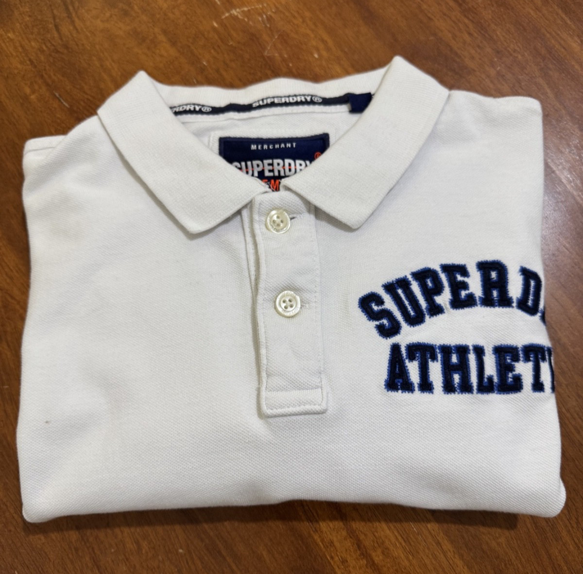 Superdry Premium Athletic Polo Shirt Men XXL Fits L/XL White Distressed Varsity