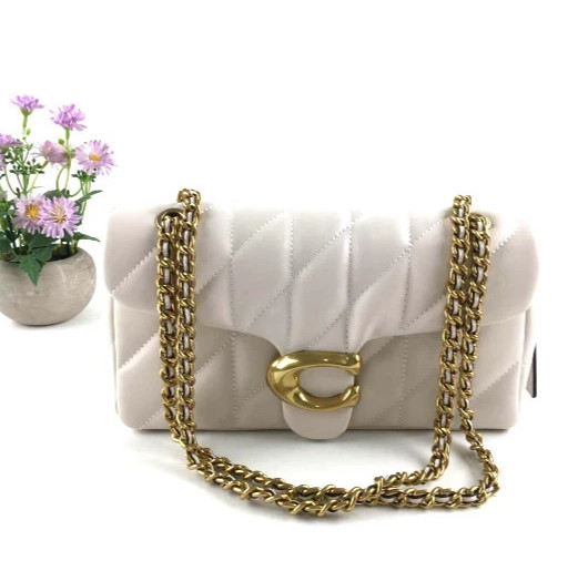 COACH Tabby 26 Quilted Shoulder Bag Chalk/Gold Leather CP150 Outlet New