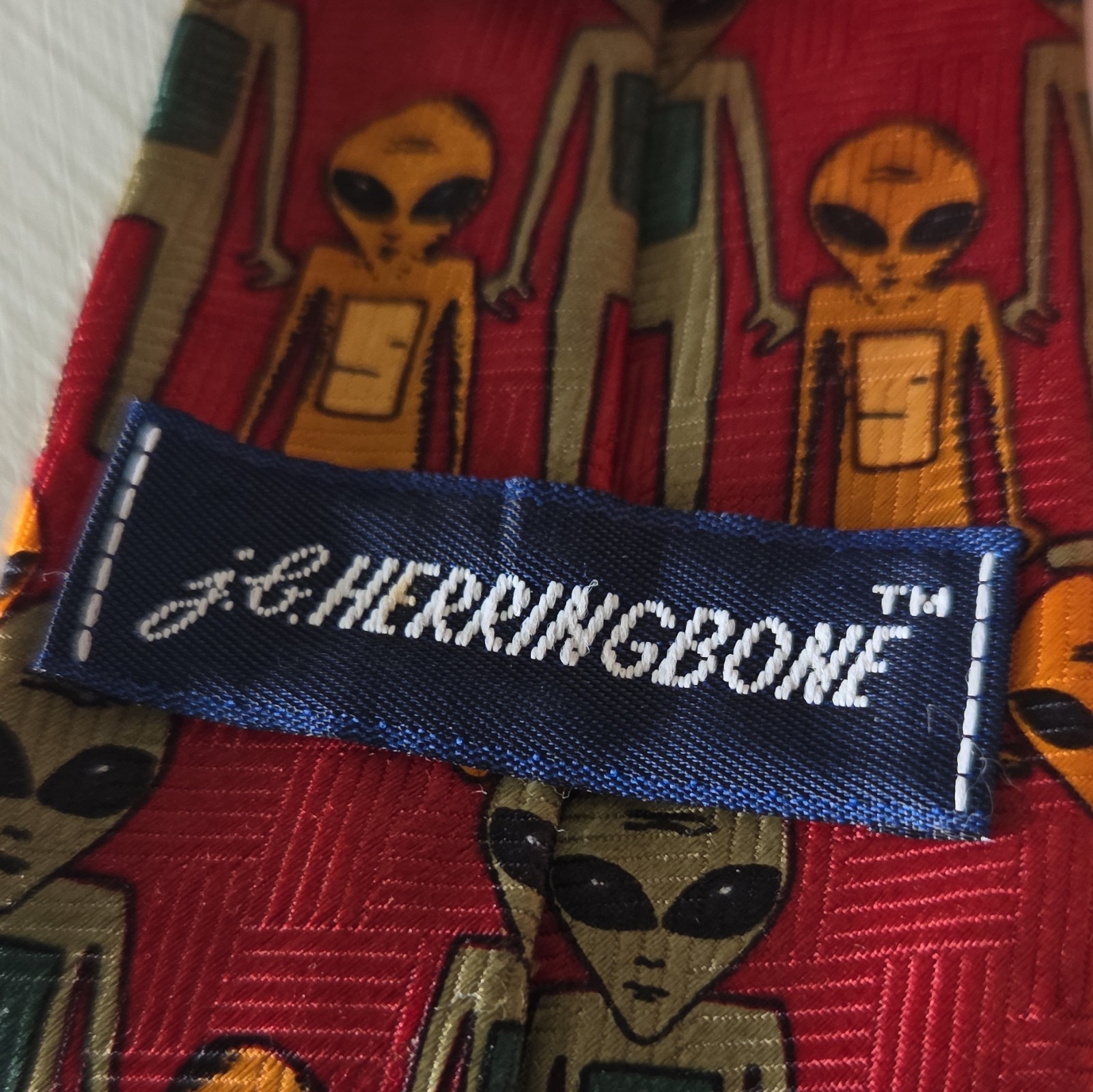 Herringbone Children’s Red Alien Novelty Zipper Clip-On Tie Polyester