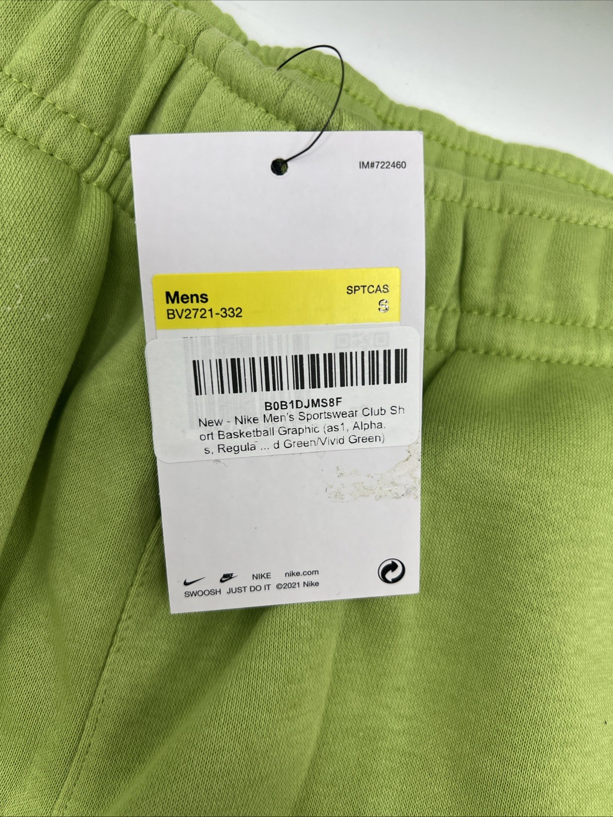 Nike Sportswear Fleece Shorts Men’s Size S Vivid Green Knee Length Shorts New