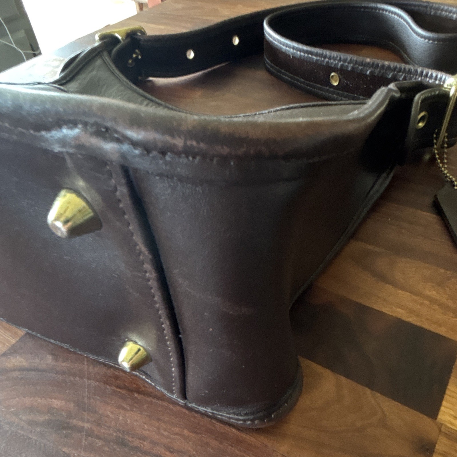 Vintage Coach Legacy Brown Shoulder Bag Zip Top Adjustable Strap Gold 9966