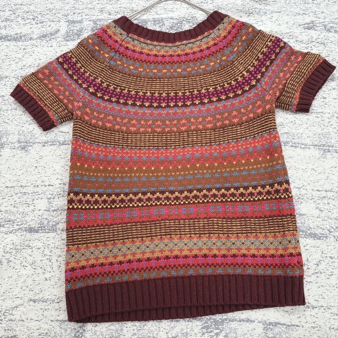 Tommy Hilfiger Womens Fair Isle Short Sleeve Sweater Burgundy Brown Knit Large