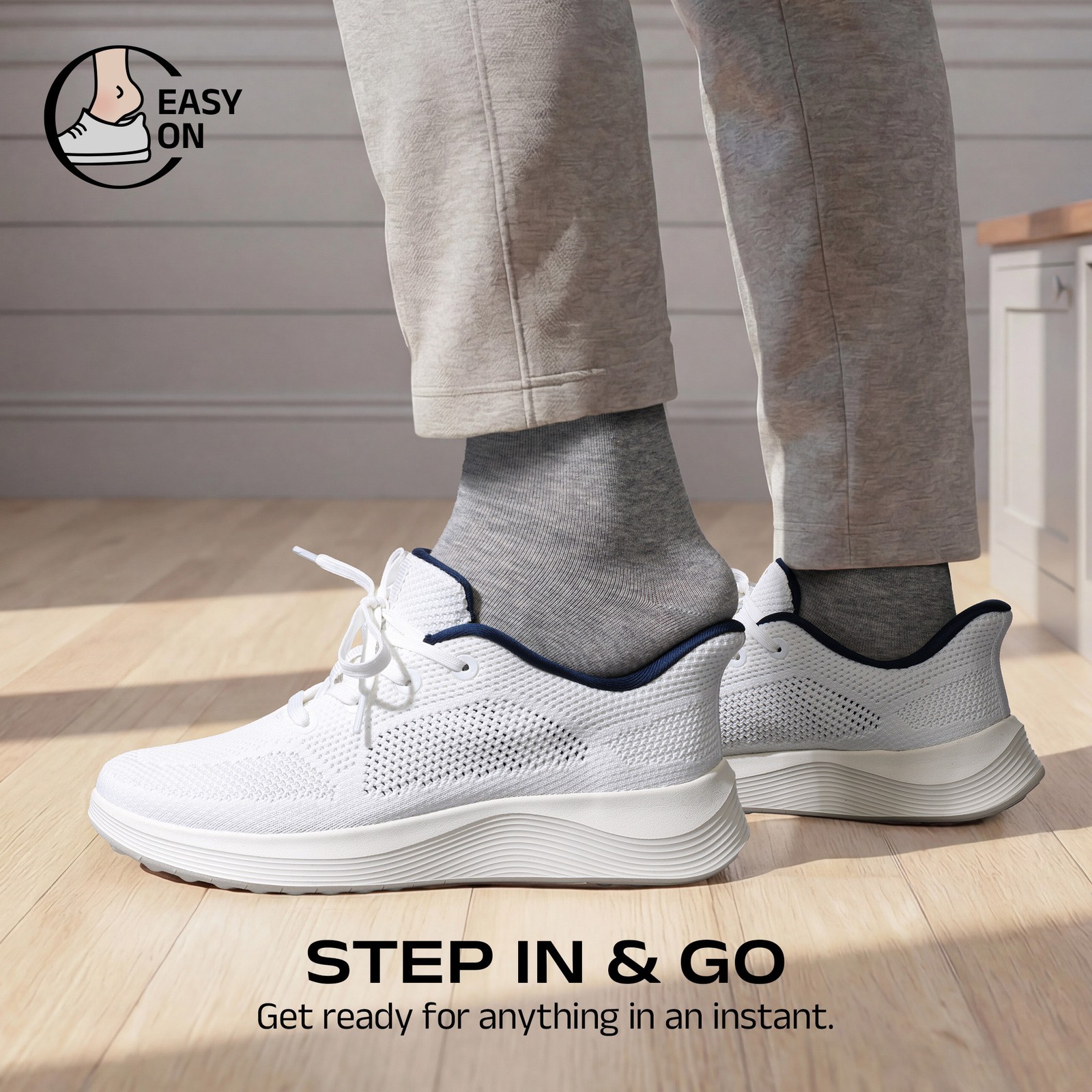 Men’s Roomy Toe Slip On Sneakers Hands Free Casual Walking Shoes
