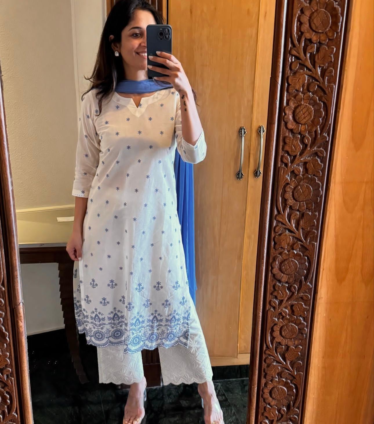 Premium Cotton Flex Party Wear Kurta Set Indian Women’s Kurti Pant Dupatta Set
