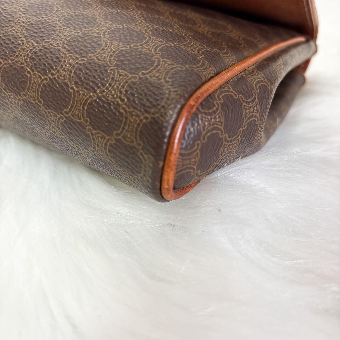 CELINE Clutch Bag Macadam PVC Leather Brown Vintage Authentic From Japan