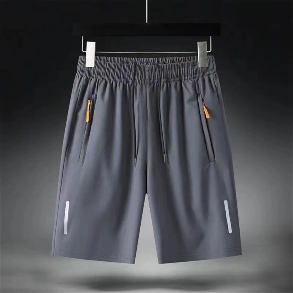 Men Ice Silk Shorts Quick Dry Summer Beach Gym Sport Zipper Pocket