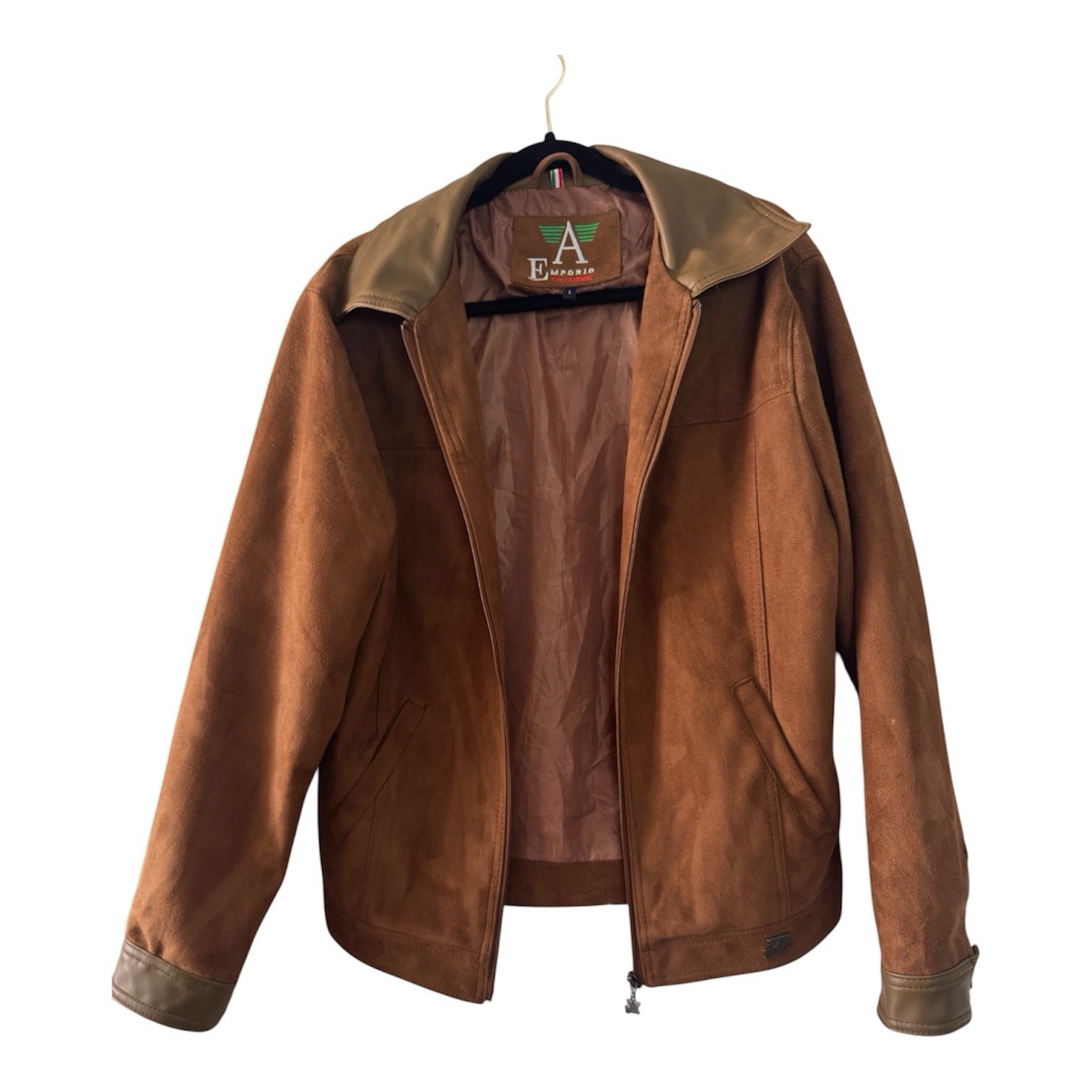 Authentic Armani Emporio Collezione Men’s Brown Suede Zip Bomber Jacket L Italy