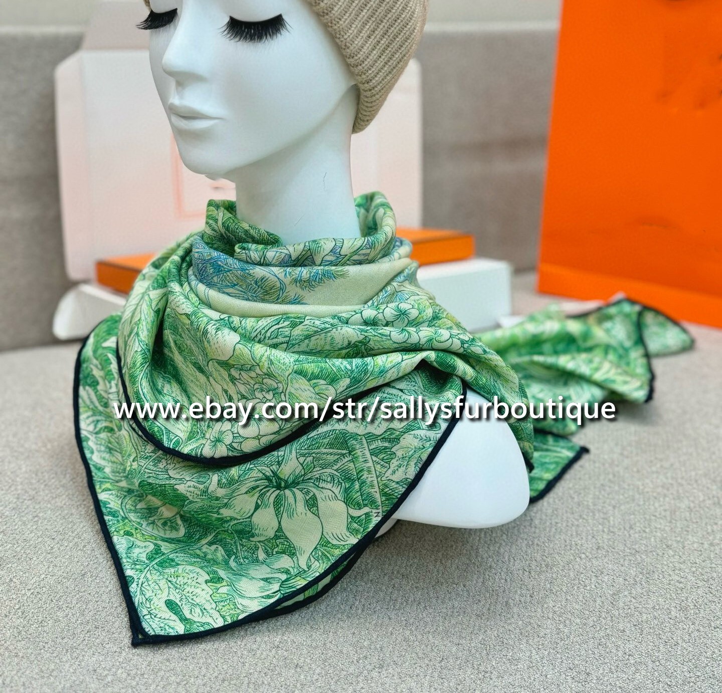Sallys 70% Cashmere & 30% Silk Wrap Scarf Garden Print Double Face Shawl 53″