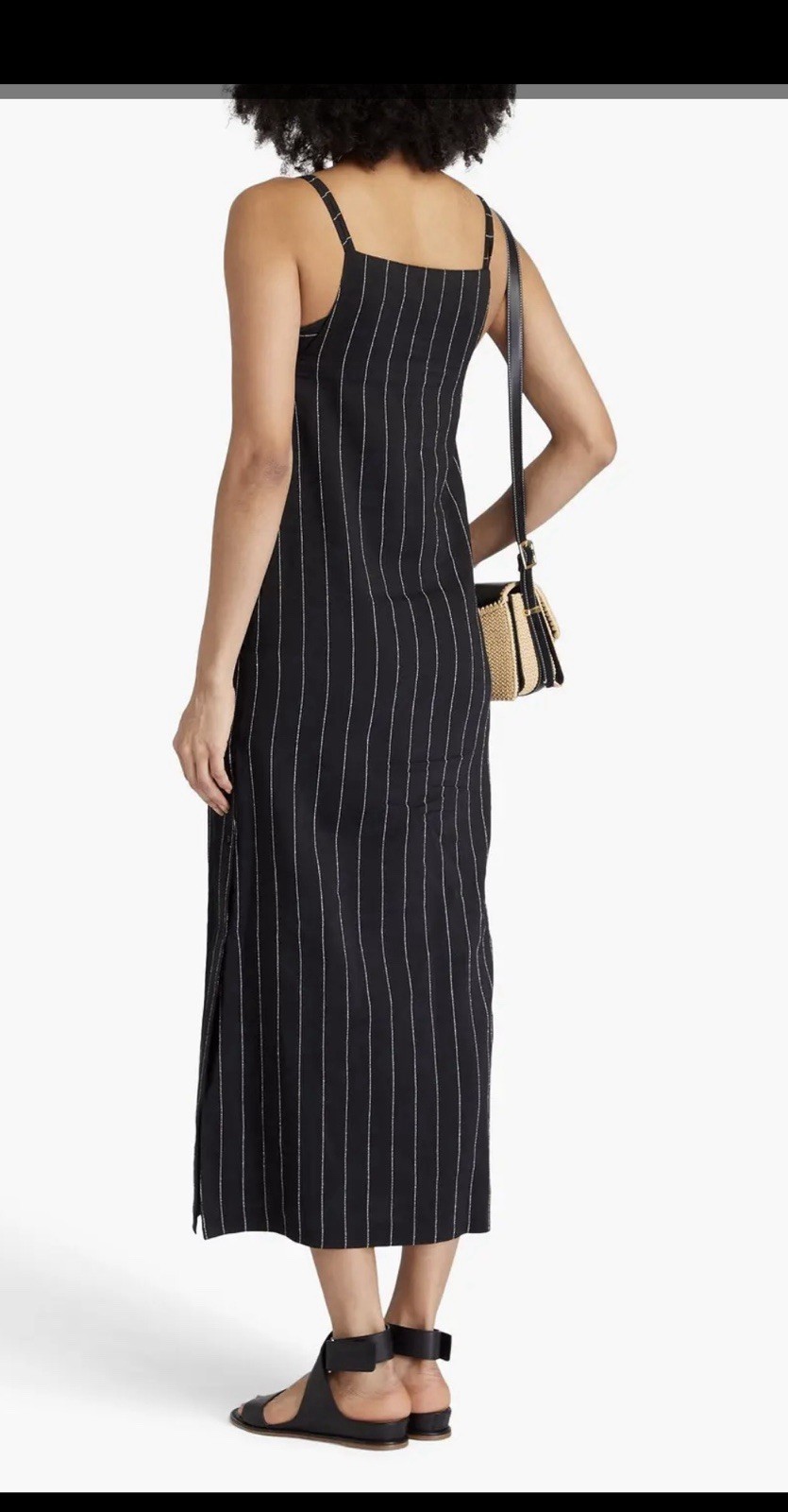 Navy Pinstripe Midi Dress Fully Lined Minimalist Pullover Designer Style M