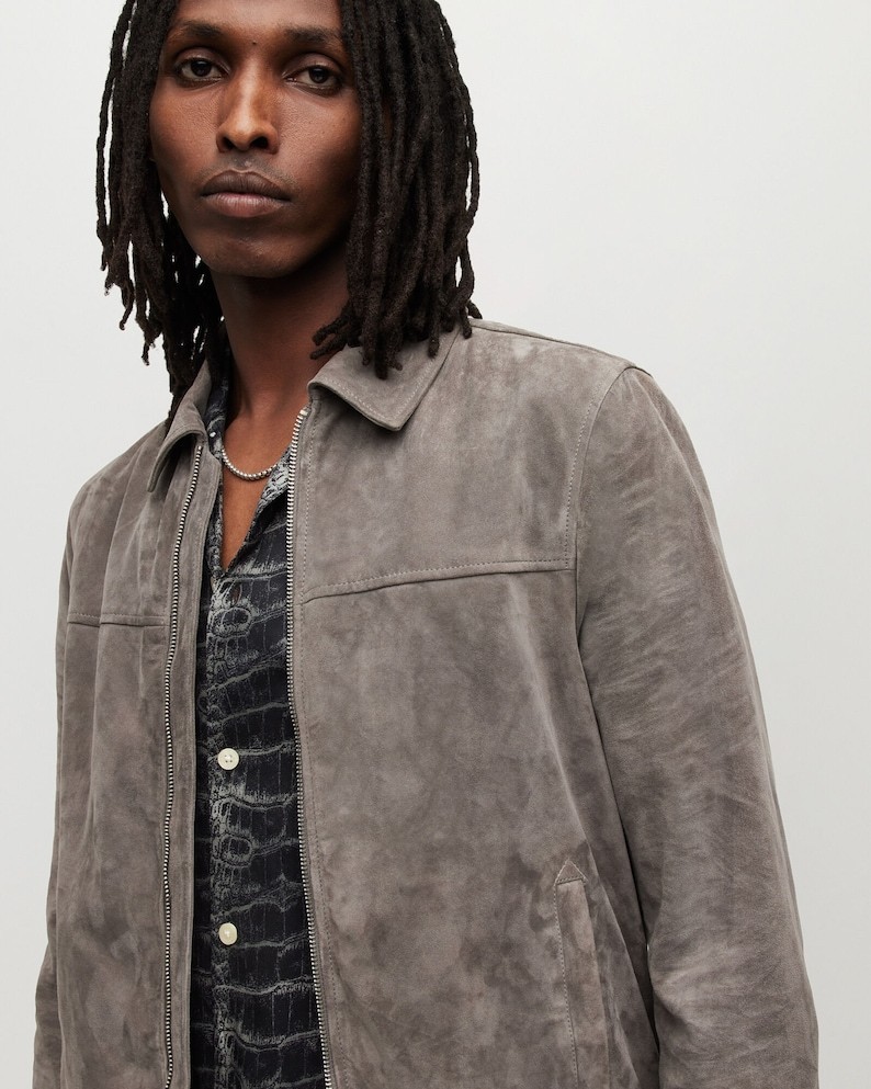 Men Gray Classic Handmade Stylish Suede Leather Jackets Premium Quality Coat