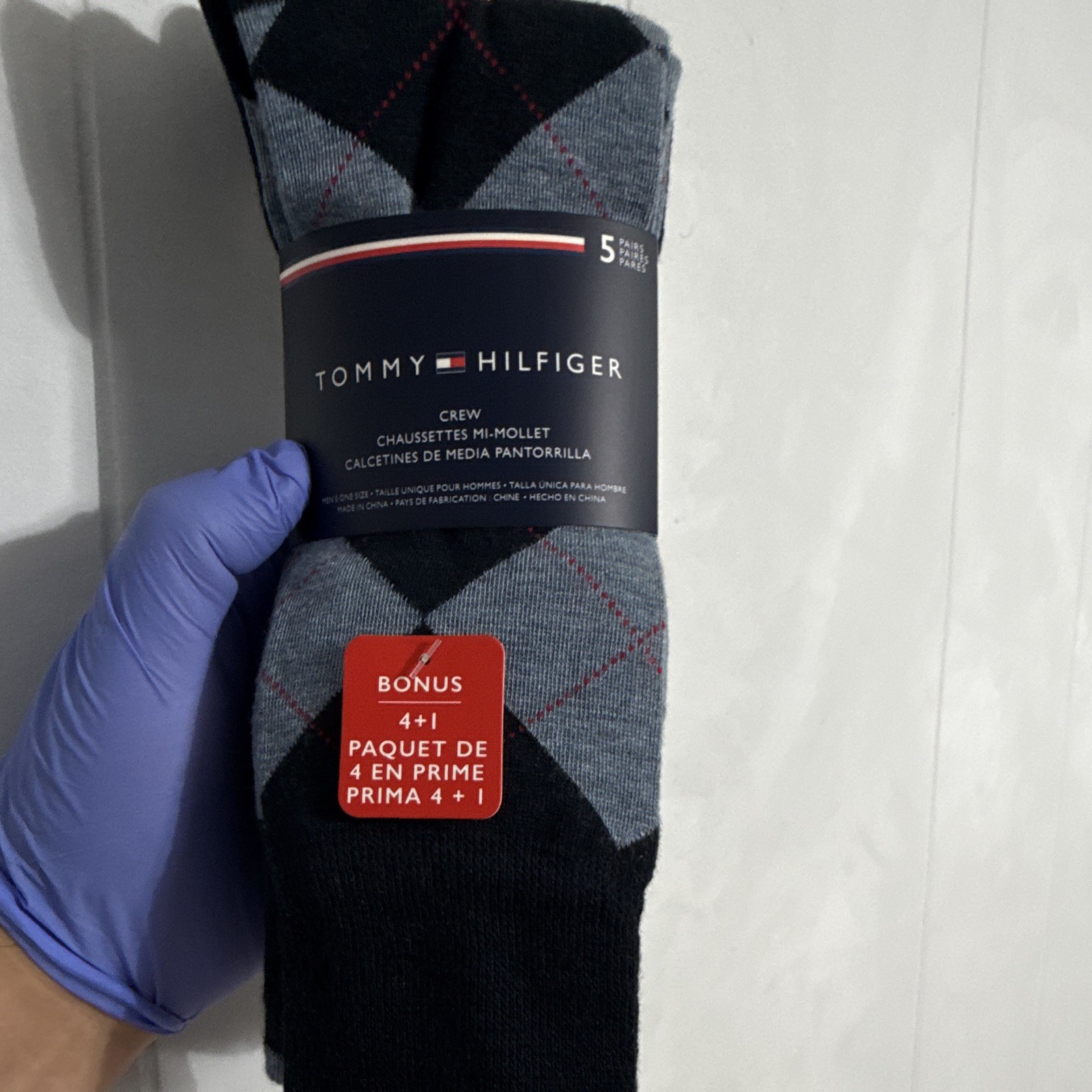 Tommy Hilfiger Men’s Argyle/Diamond Crew Socks 5 Pairs Size 10-13 Black/Gray