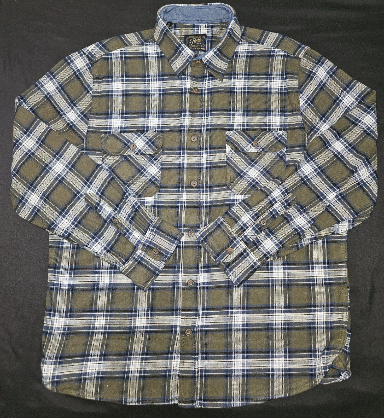 GENUINE JACHS MFG HERITAGE HEAVY COTTON FLANNEL GREEN PLAID MEN’S XL PO EXC.
