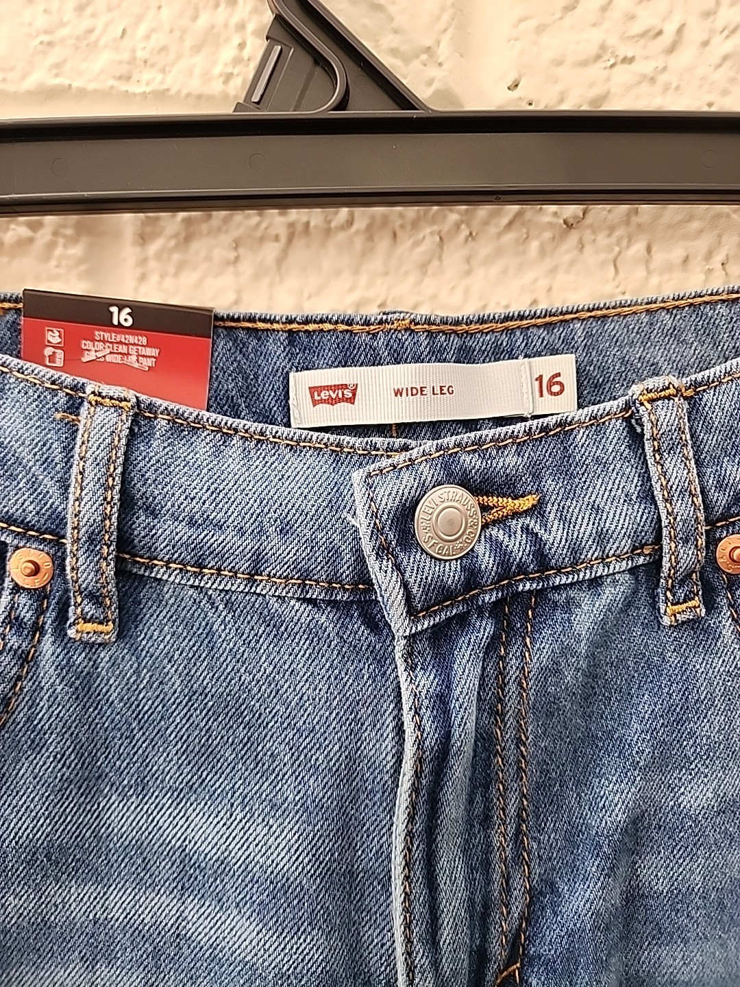 Levi’s Girls Wide Leg Classic Mid-Rise Button/Zip Closure Denim Jeans size 16