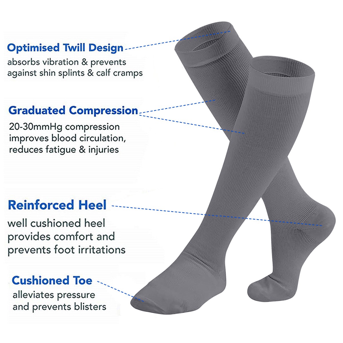 6 Pairs Copper Compression Socks 15-20mmHg Graduated Support Mens Womens S-XXL