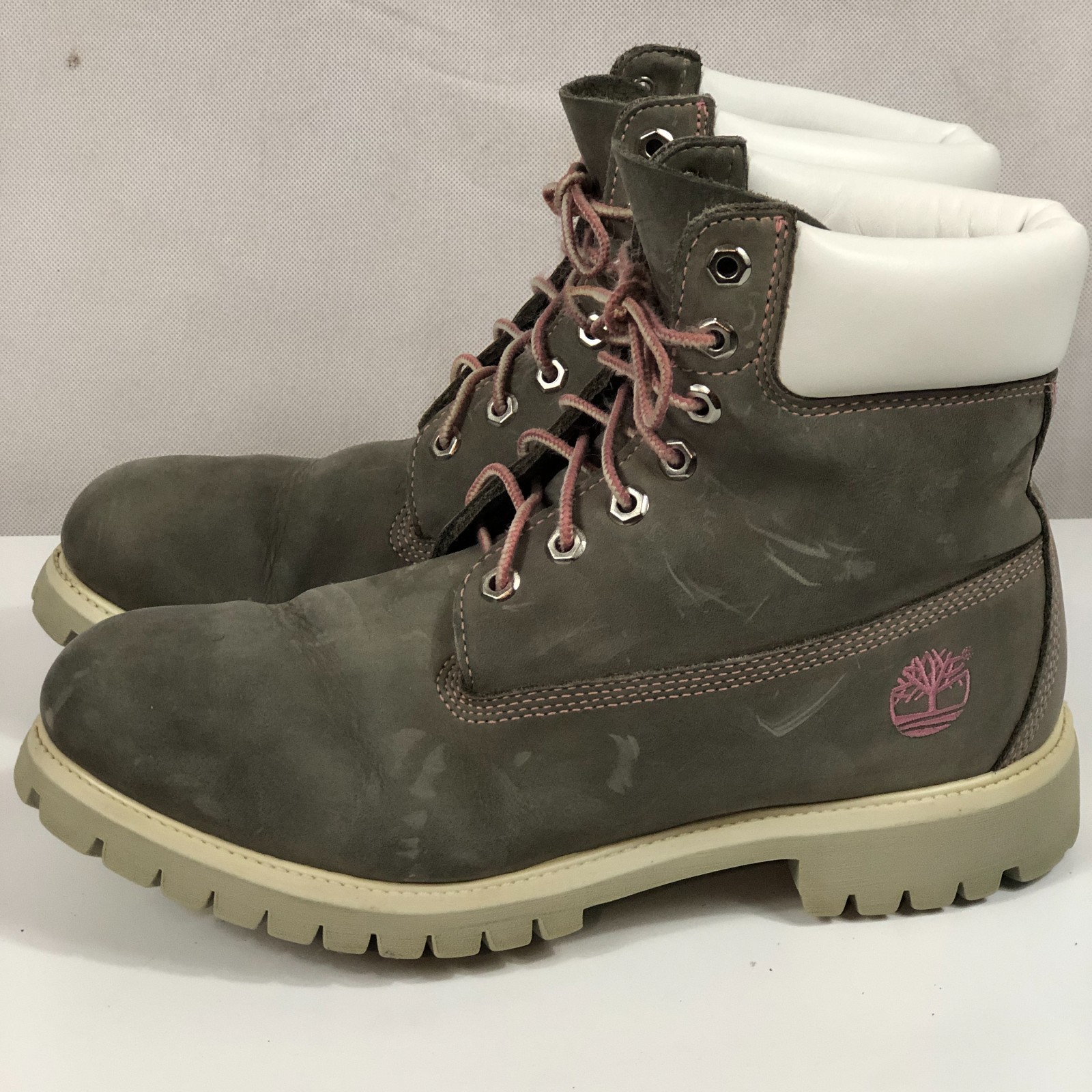 Timberland Boots Gray Pink Shoe String Womens Size 10 Mens Size 8