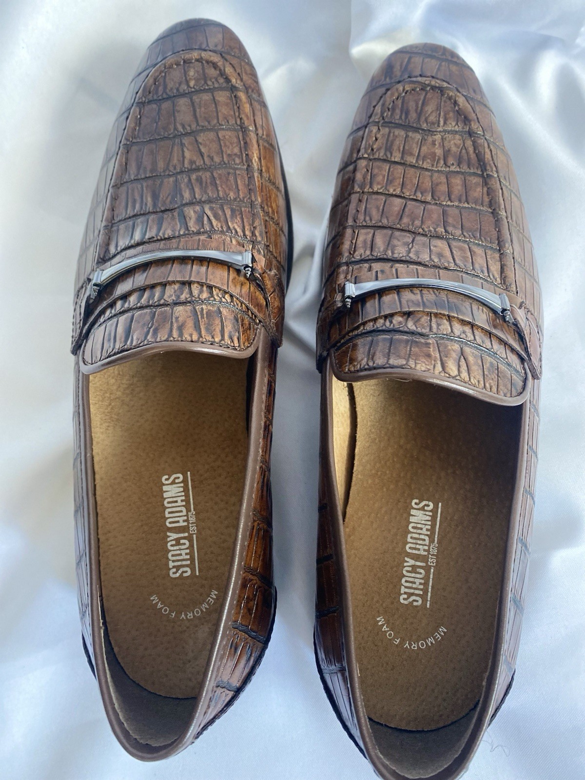 Stacy Adams Ferdinand Mens 11 M Cognac Brown Croc Leather Slip On 25455 NIB
