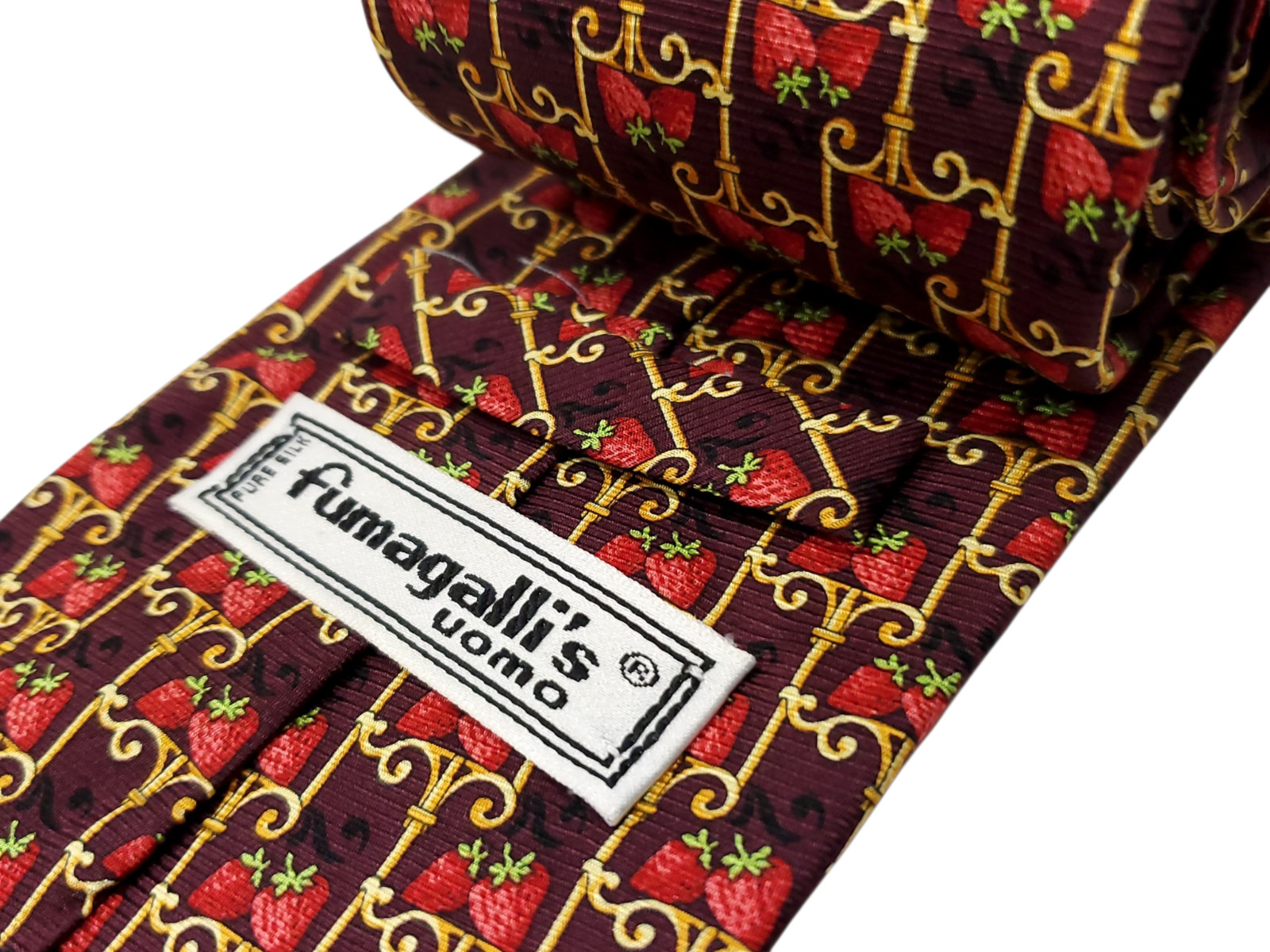 FUMAGALLIS Handmade in SPAIN 100% Silk Tie Burgundy Red STRAWBERRY Necktie NEW