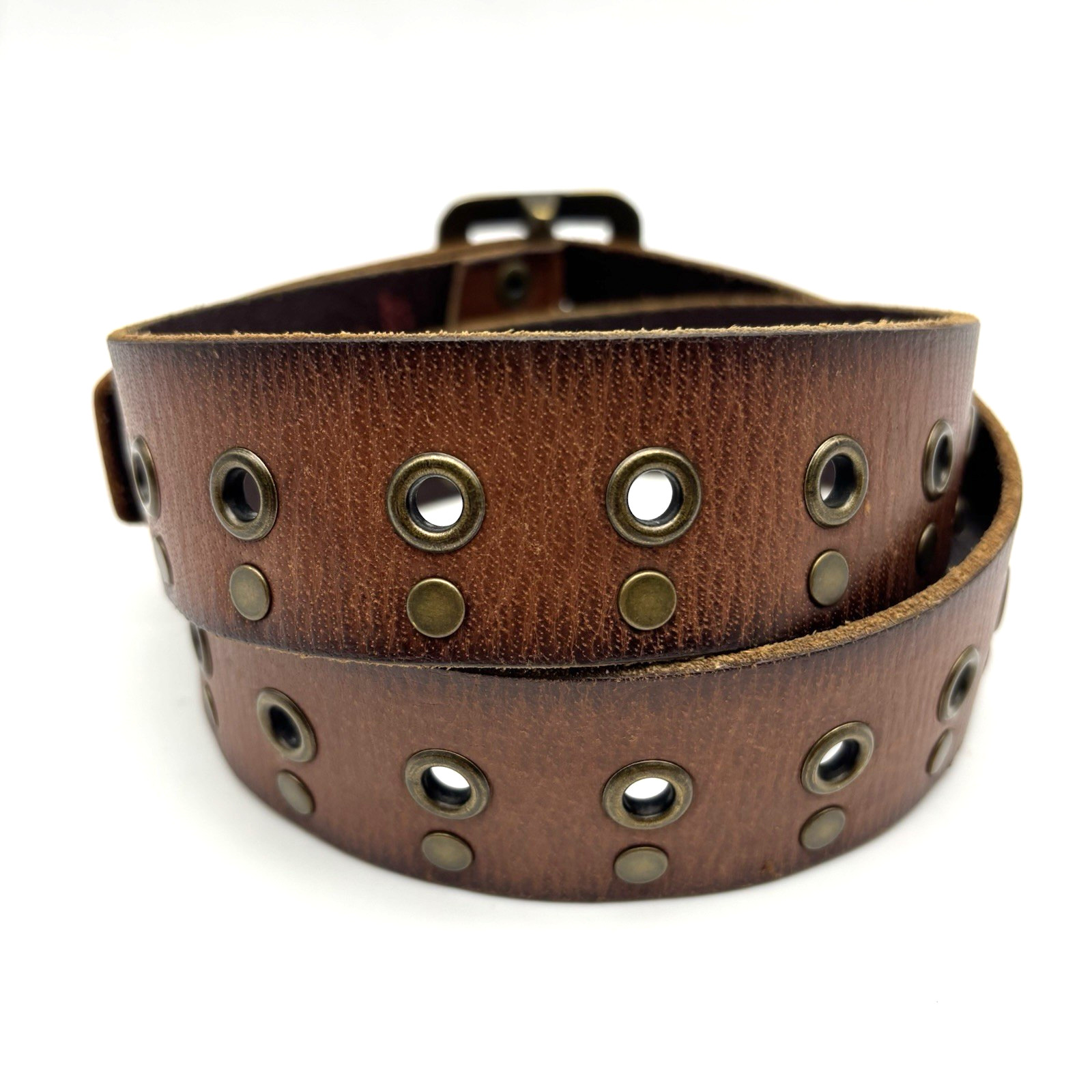 Vintage Y2K Levi’s 1582 Brown Antiqued Leather Studded Grommet Western Belt 34