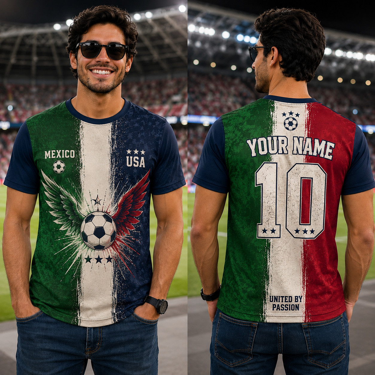 Mexico USA Soccer Jersey Custom Name Number Aztec Mexican American Fan (S-5XL)
