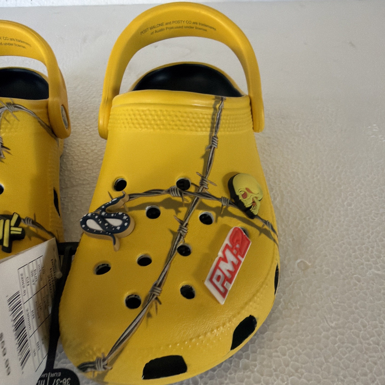 Post Malone Barbed Wire Crocs Yellow w/ Jibbitz Size Men 4 Women 6 Posty X 2019
