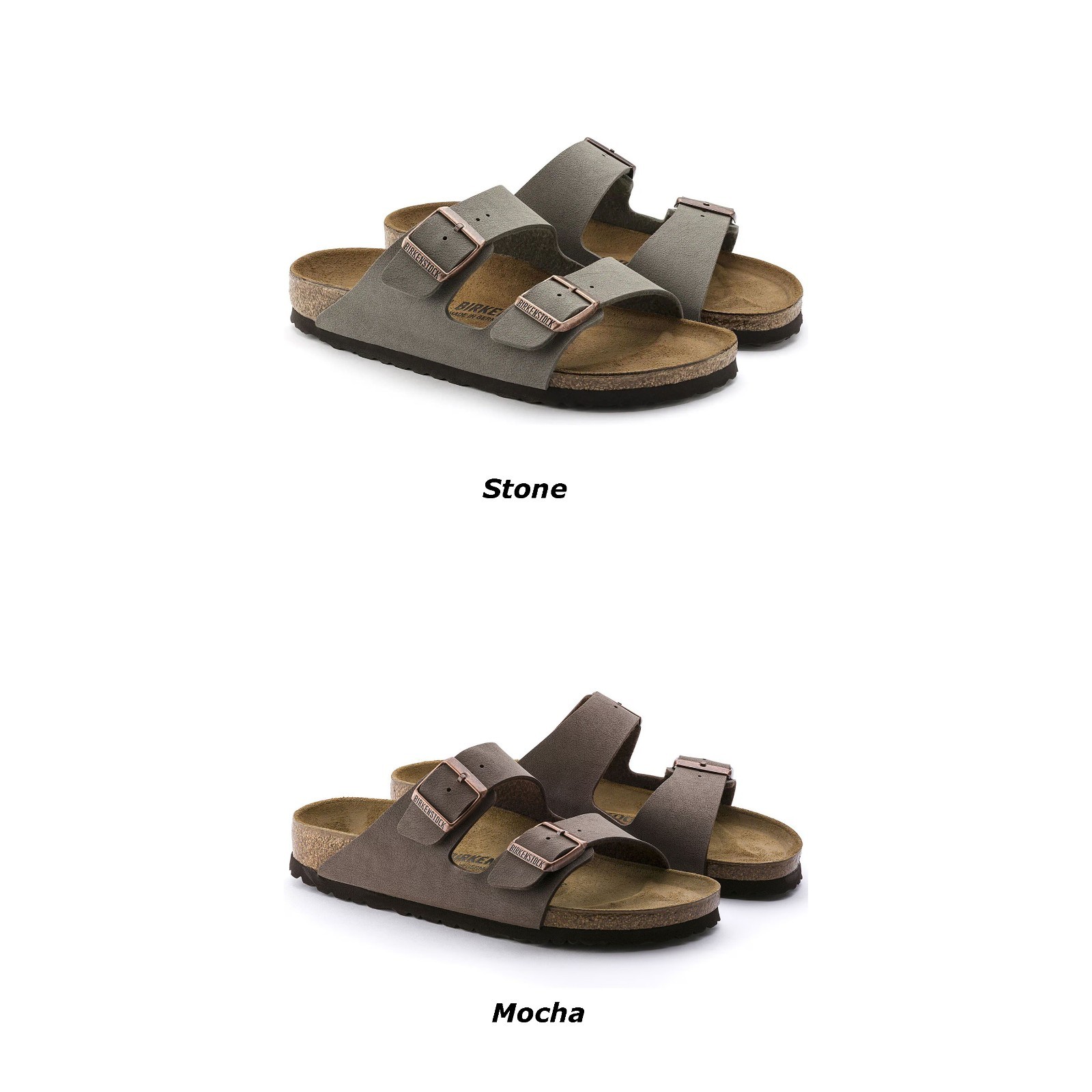 Birkenstock Arizona Birko-Flor Stone Mocha Leather Unisex Sandals New Sizes 6–12