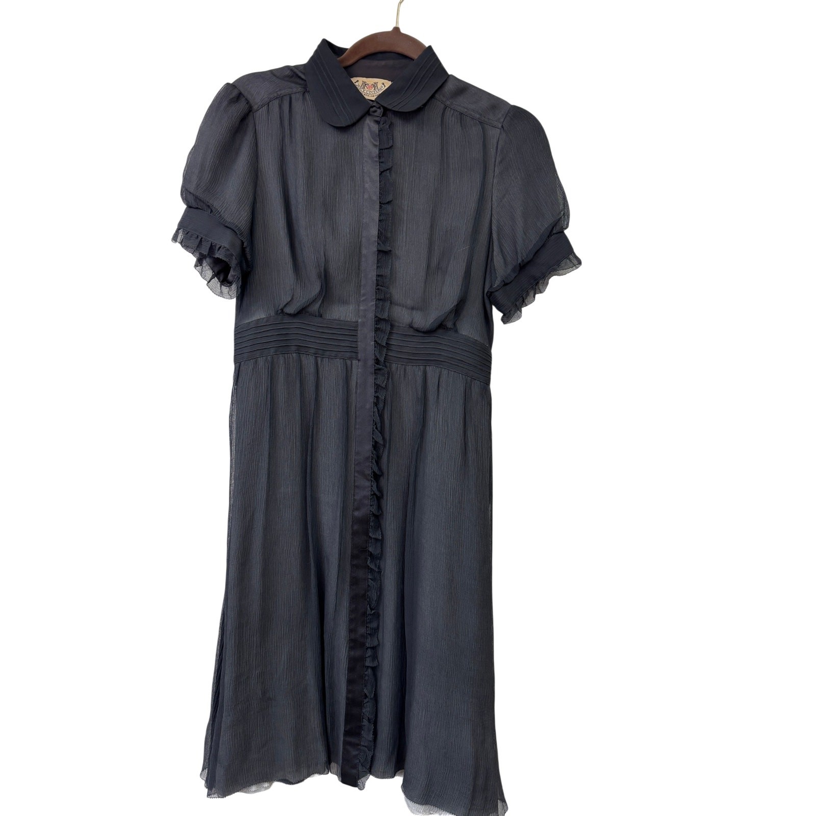 Juicy Couture Black Chiffon Dress Women’s Small Ruffle Peter Pan Collar