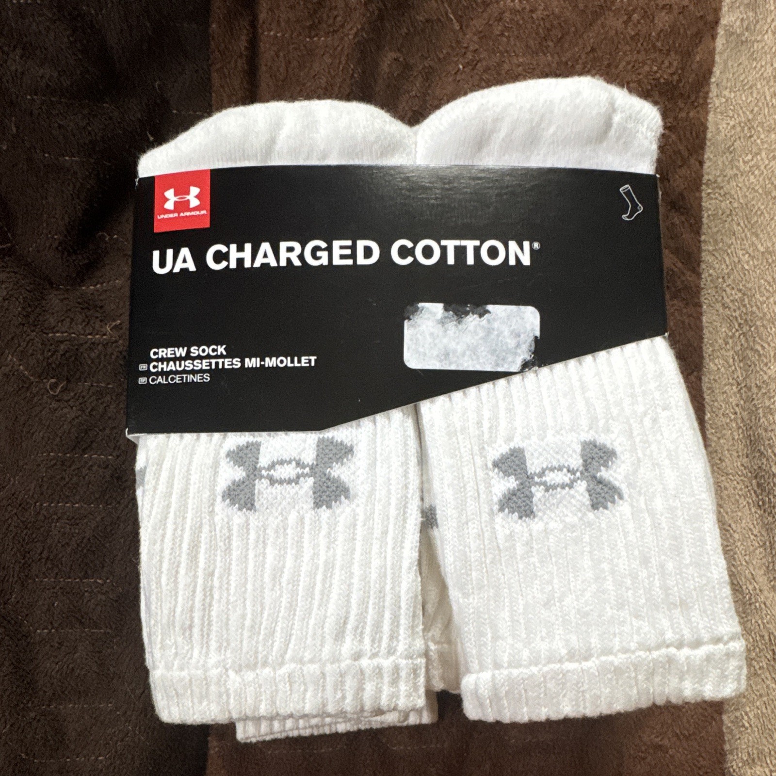 Under Armour Cotton Crew Socks Logo White/Gray Men’s MD Mid Calf 6 Pairs