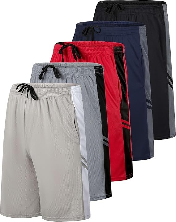 {5-Pack} Men’s Active Athletic Moisture Wicking Performance Shorts (S-3XL)