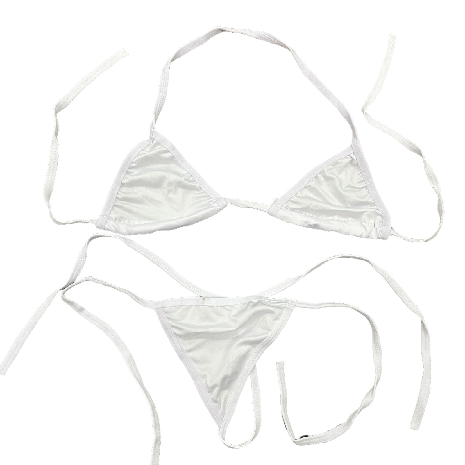 EXTREME SLUTTY MICRO BIKINI THONG T-BACK SEX CLUB ONE SIZE WHITE SHEER HALTER